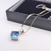 Sterling Silver 2ct Topaz Pendant Necklace New with Gift Pouch