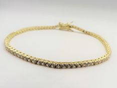 Gold on Sterling Silver White Gemstone Tennis Bracelet New with Gift Pouch