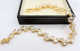 14k Gold on Sterling Silver 21ct White Sapphire Bracelet New with Gift Box