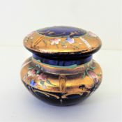 Circa 1890's Moser Blue Glass Gold Enamel Lidded Jar/Pot