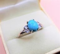 Sterling Silver Tanzanite & Turquoise Ring New in Gift Pouch