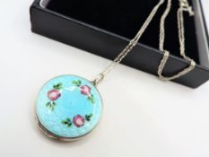 Antique Edwardian Silver Guilloche Enamel Pendant Locket