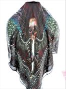 The Kooples Silk Scarf/Shawl with Skull Motif 120cm Square