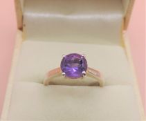 Sterling Silver Amethyst Solitaire Ring New with Gift Pouch