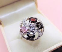 Sterling Silver Multi Colour Tourmaline Ring New with Gift Pouch