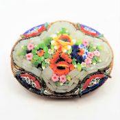 Vintage Italian Oval Floral Bouquet Micro Mosaic Brooch