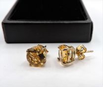 Gold on Sterling Silver 4ct Citrine Stud Earrings New with Gift Pouch