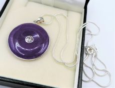 925 Sterling Silver Purple Jade Chinese Character Pendant Necklace