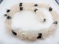38 Inch Single Strand Rose White Quartz Pearl & Hematite Necklace