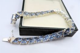24 Carat Trillion Cut Tanzanite Sterling Silver Bracelet New with Gift Box