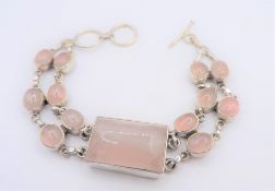 Vintage Sterling Silver Chunky Rose Quartz Bracelet 32grams
