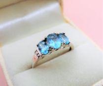 Sterling Silver Topaz & Diamond Ring New with Gift Pouch