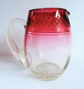 Antique Victorian Cranberry to Clear Cut Glass Water/Lemonade Jug