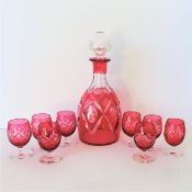 Antique Art Nouveau French Glass Decanter & Liqueur Glasses c. 1900