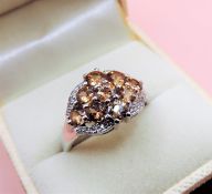 Sterling Silver Citrine & Diamond Ring New with Gift Box