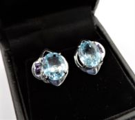 Sterling Silver 7ct Topaz & Amethyst Earrings New with Gift Box