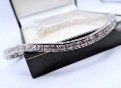Sterling Silver 14ct Princess Square Cut Cubic Zirconia Tennis Bracelet New with Gift Box
