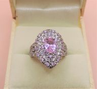 Sterling Silver Pink & White Topaz Statement Dress Ring New with Gift Box