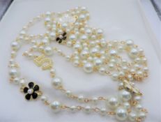 28 inch Double Strand Pearl and Enamel No.5 Necklace