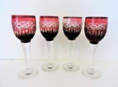 Antique French Hand Cut Crystal Wine Glasses Set of 4