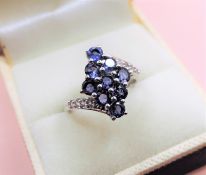 Sterling Silver Blue & White Sapphire Ring New with Gift Box