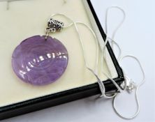 Vintage Sterling Silver Lilac Jade Pendant Necklace
