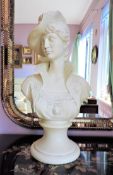 Antique Painted Terracotta Bust of Elegant Regency Lady 55cm High