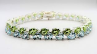 Sterling Silver 28ct Pear Cut Peridot & Topaz Gemstone Two Row Tennis Bracelet New with Gift Box
