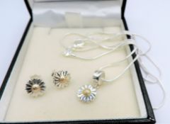14k Gold & Sterling Silver Sunflower Pendant and Stud Earrings New with Gift Pouch
