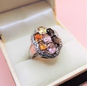 Sterling Silver Multi Colour Gemstone Ring New in Gift Pouch