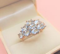 14K Gold on Sterling Silver 4 ct Aquamarine Ring New with Gift Box