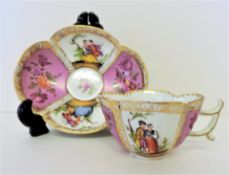 Helena Wolfsohn Dresden Quatrefoil Cup & Saucer c. 1879-80
