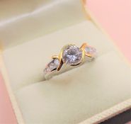 14k Yellow Gold on Sterling Silver Matara Diamond Ring New with Gift Pouch