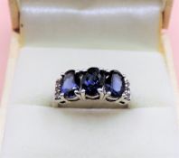 Sterling Silver 3ct Sapphire & Diamond Ring New with Gift Box