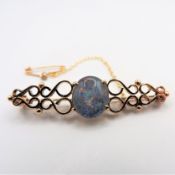 Vintage 9k Yellow Gold Fire Opal Doublet Brooch