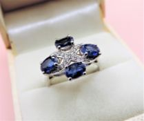 Sterling Silver Sapphire and Diamond Ring New with Gift Box