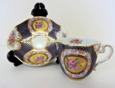 Vintage Hand Painted & Gilded Porcelain Quatrefoil Cup & Saucer