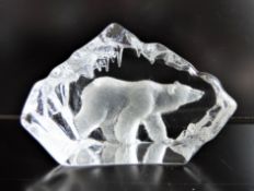 Mats Crystal Jonasson Polar Bear Paperweight Sculpture