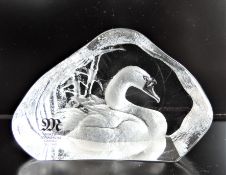 Mats Jonasson Crystal Swan  Paperweight Sculpture