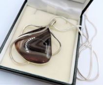 Large Artisan Sterling Silver Polished Gemstone Pendant Necklace