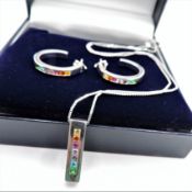 Sterling Silver Tutti Frutti Gemstone Necklace and Earrings Set New with Gift Box