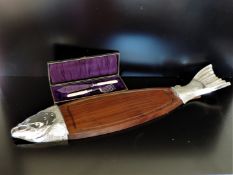 French Silver Plate & Teak Salmon Server/Platter & Servers 93cm long