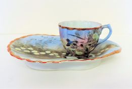 Antique Japanese Hand Painted Porcelain Cup & Biscuit Saucer