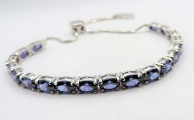 Sterling Silver 11ct Blue Sapphire Tennis Slider Bracelet New with Gift Box