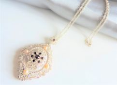 Sterling Silver Rococo Style Garnet & Pearl Pendant Necklace New with Gift Box