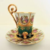 Antique JKW Bavaria Hand Decorated & Gilded Demitasse Cup & Saucer