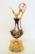 Antique Continental Gilt Metal Porcelain Ewer