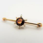 Antique 9k Gold Citrine & Seed Pearl Brooch
