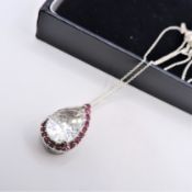 Artisan Sterling Silver Rock Crystal & Ruby Pendant Necklace