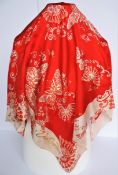 Signed Zandra Rhodes Silk Shawl/Scarf Red Butterfly Geometric Design